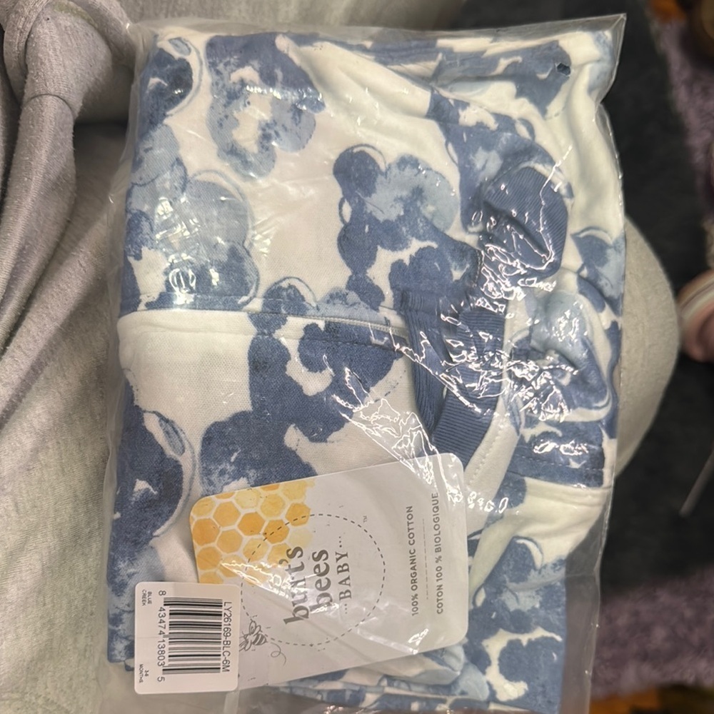 Burt’s Bees Blue and White Baby Onesie